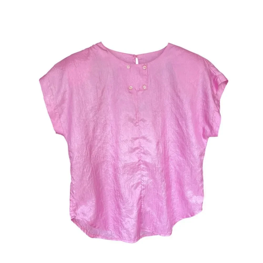 Vintage Marie St Monèt Pink Lightweight Short-Sleeve Top Size 12 - Picture 2 of 8